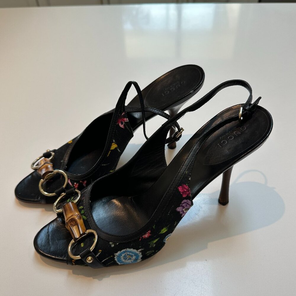 Pre-Owned Gucci Flora Bamboo Open Toes Pumps